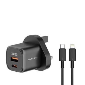 PORODO DUAL PORT WALL CHARGER WITH C TO LIGHTNING CABLE
